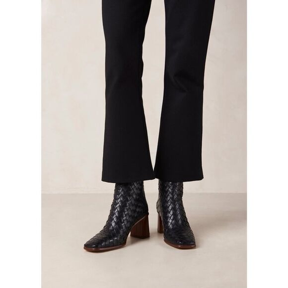 Alohas West Braided Black Leather Ankle Boots Block Heel Size 42 EU 11 US - Picture 2 of 11